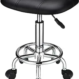 HMTOT Square Rolling Stool with Wheels Height Adjustable Swivel Stools Black image 1