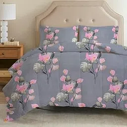 Super Premium Quilt Cover Double Bed with Zipper Blanket Cover/rajai Cover/Comforter Cover/Duvet Cover King Size Soft Glace Cotton Warm & Cozy Stuff 90x100 Inches, Pink Grey image 1