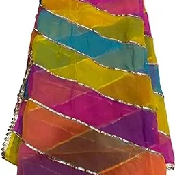 Multicoloured Georgette Dupatta with Diagonal Stripes, 2.5 Metres, Silver Border-picture-26
