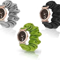 meteoroid Black Dial Analog Scrunchies Watches Strap Cloth Solid Fabric for Women & Girls Multicolour(Pack of 3)-picture-25