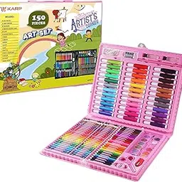 Shuban Plastic Deluxe Art Set Box & Drawing Kit with Crayons, Oil Pastels, Colored Pencil Best Rakhi Gift (150Pcs -Pink)-picture-30