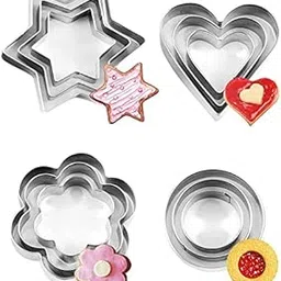 ikis - 12 Pcs Cookie Cutter Set, Mini Stainless Steel Geometric Cookie Cutters Shapes Heart Star Circle/Round Flower Mould for Biscuit Pastry Baking Fondant Sandwich Cake Decorating image 1