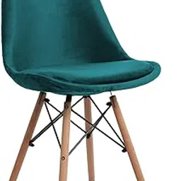 Finch Fox Eames Replica Nordan DSW Stylish Modern Cushion Velvet Side Dining Chair on Beech Wooden Legs in T.Blue Color-image-16