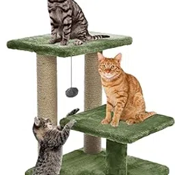 Cozy Cat Tree with Scratching Posts, Platforms and Dangling Toy (Green - FURR-17)-picture-31