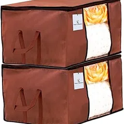 Kuber Industries Non-Woven Rectangular Non Woven Underbed Bag|Storage Organiser|Blanket Cover With Transparent Window|Storage Bag For Clothes Large|Pack Of 2 (Dark Brown)-image-67
