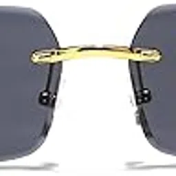 lm eyewear DIAMOND CUT RImless UV400 Protection Sunglasses For Men Women Rectangle Black Sun Glasses Goggles for driving photoshoot outdoor activities-picture-51