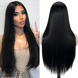 BLUSHIA Full Head Covering Synthetic Hair Wigs for Women (Black Color)-picture-22