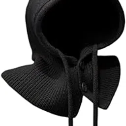 Ladies Winter Balaclava Knitted Thick Solid Color Drawstring Elastic Ear Neck Lightweight Warm Soft Unisex Women Men Daily Hat Freesize image 1