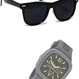 Full Rim, Trendy And Stylish U V Protected Black Rectangular Sunglasses For Men & Boys With Free Analog Wrist Watch-picture-57