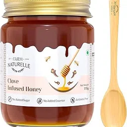 Farm Naturelle Healthy Clove Infused Honey 775gm|100% Pure Honey| Raw & Unfiltered|Unprocessed|Lab Tested Honey In Glass Jar with Engraved Virgin Wooden Spoon-image-77