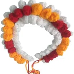 Handmade Crochet Gajra Hair Accessory, White, Red and Orange Flower Design-picture-25