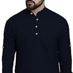 raremark Men Pure Cotton Slim Fit Full Sleeve Short Kurta | Super Soft Stylish Kurta for Any Occasions (KRTBTN09)-picture-35
