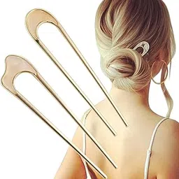 INHEAVEN 2 PC U-Shaped Ha Pins Metal Vintage Hair Sticks French Hair Pin Hairstyle Chignon for Women Girls, 2PCS--image-6