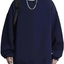 ｂｌｕｅｆｅｅｌ Bluefeel Men's Long Sleeve Sweatshirt, Autumn Clothing, Layering Style, L-4XL, Simple, Round Neck, Large Size, Popular, Loose Fit, Drop Shoulder, Plain, Casual, Lightweight, Top, Korean Style, Stylish-picture-11