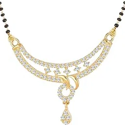American Diamond Mangalsutra for women stylish 1gm gold mangal sutra short AD CZ Pendant Necklace design jewellery for women nallapusalu chains one gram 18 inch black beads chain golden -188-image-55