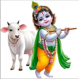 V TO H DECOR Beautiful Krishna with Cow Wall Sticker for Kids Room, Bedroom, Living Room, (Size -45 Cm X 45 Cm)-picture-29