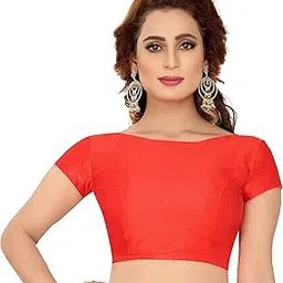 studio shringaar women's polyester readymade bhagalpuri saree blouse with short sleeves-picture-26