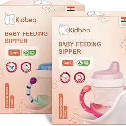 Kidbea® Baby Feeding Sipper Cup Bottle | 200ml Wide Neck, Soft Silicone Spout, Anti-Spill, Dual Grip Handles & BPA Free | Pack of 2 (Blue & Pink)-picture-11