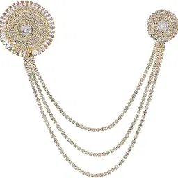 Traditional Dual Brooch with Layered Chain and American Diamond for Men’s Suits and Sherwanis-image-32