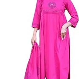 aimers craft Women's Cotton Embroidery Handblock Floral Kurti Pant with Dupatta Set-picture-22