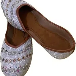 Embellished Jutti for Women, Glittery Embroidered Flats, Leather Sole Off White-picture-29