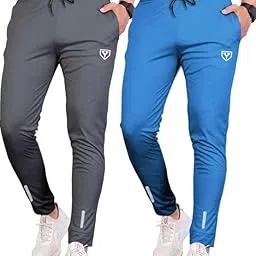 Men's Polyster Track Pants for Active Lifestyles, Stylish Design Comfortable and Versatile Active Wear Combo Pack of 2 (Steel Grey-AF Blue-L)-picture-31