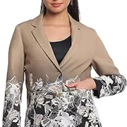 Green Notch Lapel Collar Floral Print Long Sleeves Casual Blazer for Women-image-46