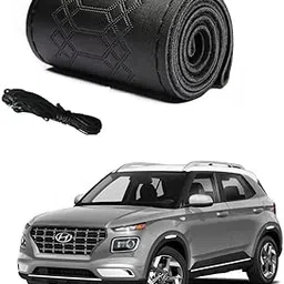 Car Steering Wheel Cover with Needle Thread Leather Sleeve Anti-Slip Breathable Full Black Color Suitable for Venue-picture-48