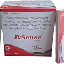 JVSense Palmitoylethanolamide, Commiphora Myrrha, Tocotrienols (20%), Resveratrol, Quercetin, Cytidine & Uridine Monophosphate, Vitamin B6, L-Methyl Folate & Cyanocobalamin Tablets | JVS-TAB-012 image 1