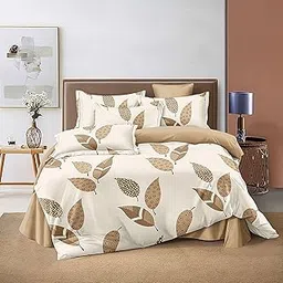 Sky Tex Beige Color 300 TC Glace Cotton 3D Leaves Printed Double Bed Comforter Set (1 Comforter, 1 Bed Sheet & 2 Pillow Covers)-image-12
