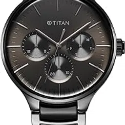 Titan Ceramic Fusion Quartz Multifunction Olive Green Dial Two Toned Silver & Black Stainless Steel Strap Watch for Men - NT90148KD06-image-2