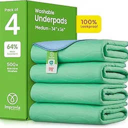 IMPROVIA Washable Underpads, 34" x 36" (Pack of 4) - Heavy Absorbency Reusable Incontinence Pads for Kids, Adults, Elderly, and Pets - Waterproof Protective Pad for Bed, Couch, Sofa, Furniture, Floor-image-30
