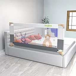 BAYBEE Baby Bed Rail Guard for Baby Safety with 28 Height Adjustable, Portable Bed Side Protector for Babies Falling | Foldable Single Beds Railing for Toddler (1 Side, Grey/White, 200x80cm)-image-93