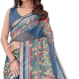 Women's Stylish Kota Doria Checks Woven Geometric Printed Saree with Blouse Piece-image-10