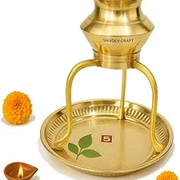 SHIVDEV CRAFT Shivling Jal Abhishek Stand Lota & Plate Without Shiv Lingam for Abhishekam of Lord Shiva with Puja Design Plate (Brass 12.5 CM Height)-image-3
