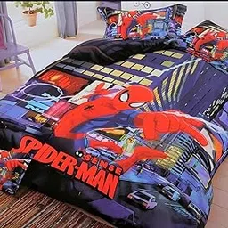 Gleeson 310 Tc Kids King Size Bedsheet Cotton Feel,Spiderman Print Bedsheets King Size Bed for Kids Room,Flat Bed Sheet with 2 Pillow Covers,Cartoon Bedsheet for Girls Boys Room (90"x100")-picture-24