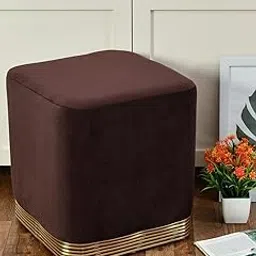 Modern Square Velvet Upholstered Ottoman with Gold Plating Base Foot Vanity Makeup Stool,Side Stool for Bedroom Living Room (Brown)-image-89