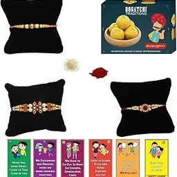 BOGATCHI Rakhi with Sweets, Rakhi for brother with sweets, Rakhi with sweets for brother, Rakhi for brother with gift sweets -Besan Ladoo, 200g + Rakhi Set of 3 +Roli Chawal+ Rakhi Card |BLRKH-3-4-picture-40