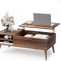 Furmax Wood Lift Top Coffee Table with Hidden Compartment, Storage Shelf and Metal Frame, Modern Center Table for Home Living Room Office (Rustic Oak)-picture-45