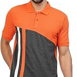 kalt Men Half Sleeves Polo Neck Cotton Blend Colour Block Vertical Stripe T-Shirt-picture-12