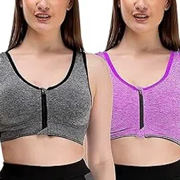 brachy Women's/Girl's Front Zipper Lightly Padded Non-Wired Sports Bra with Removable Pads Pack of 2-picture-13