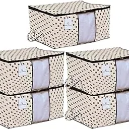 Kuber Industries Polka Dot Print Underbed Storage Bag, Storage Organiser, Blanket Cover Set of 5 - Ivory, Extra Large Size-CTKTC14183, Standard-picture-18