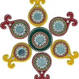 Squarecal Acrylic Handcrafted Decorative Diwali Rearrangeable Rangoli for Floor Wall Table Rangoli Decorative Showpiece 7 Pieces Re-Useable Kundan Baby Rangoli Diya Shape Opaque Base (Baby Rangoli)-image-12