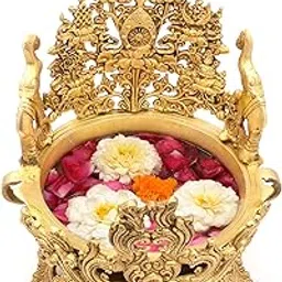 Two Moustaches Ethnic Indian Elephant Design Brass Urli, Urli Bowl For Home Decor, Brass Urli Decor, Brass Flower Bowl, Standard, Pack Of 1, 1100 Milliliters - 1100 Ml-picture-30