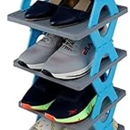 GLOSSOM 6 Layer Foldable Shoe Rack Stand Collapsible Door Adjustable Plastic Foldable Shoe Cabinet Storage Portable Folding Space Saving Shoe Organizer Home and Office (Pack of 1 Multicolor)-picture-34