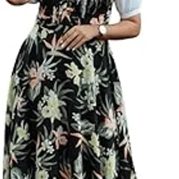 sadhnazon Women's Rayon Floral Dungaree Dress - Stylish Daisy Print Overall with Puff Sleeve Top - Casual and Comfortable Outfit-picture-13