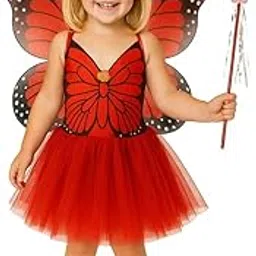 Wanna Party Wanna Party Red Butterfly Wings Tutu Set-Honeybee Costume For Kids - Skirt, Wings, Wand and Headband Set for Halloween Costumes for Kids, Dress Up, Pretend Play, Stage Show Costumes-image-0