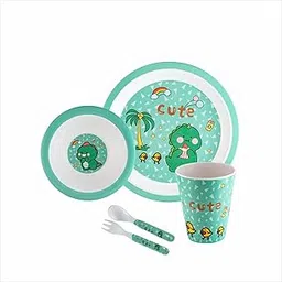 Stehlen Kids Dinnerware Set, 100% Melamine, Food Dinner Set, Green Peas Theme, (Plate, Bowl, Glass, Spoon, Fork) Feeding Tableware Set for Kids, Dinner Set for Toodlers- Green Peas-picture-44