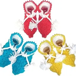 kidska KIDSKA® NewBorn Baby Woollen Socks/Hand Made Woolen Booties/Booties for NewBorn (Multicolor,0 to 6 Month) Set of 3 Pairs-picture-23
