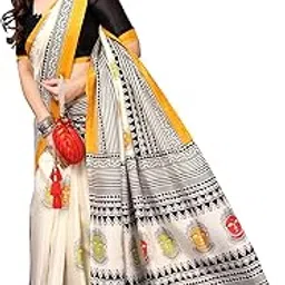 kjs Women's Khaadhi Cotton Blended Kalamkari Printed Saree | Beautiful Blend of Tradition and Style | Printed Saree with Running Blouse | Kantara Yellow-picture-21